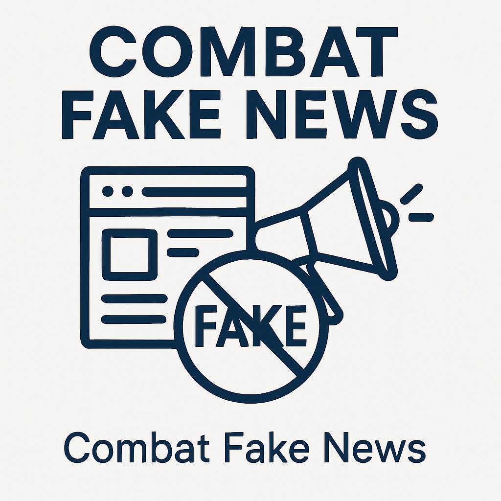 Illustration showing combat fake news with website and megaphone icon