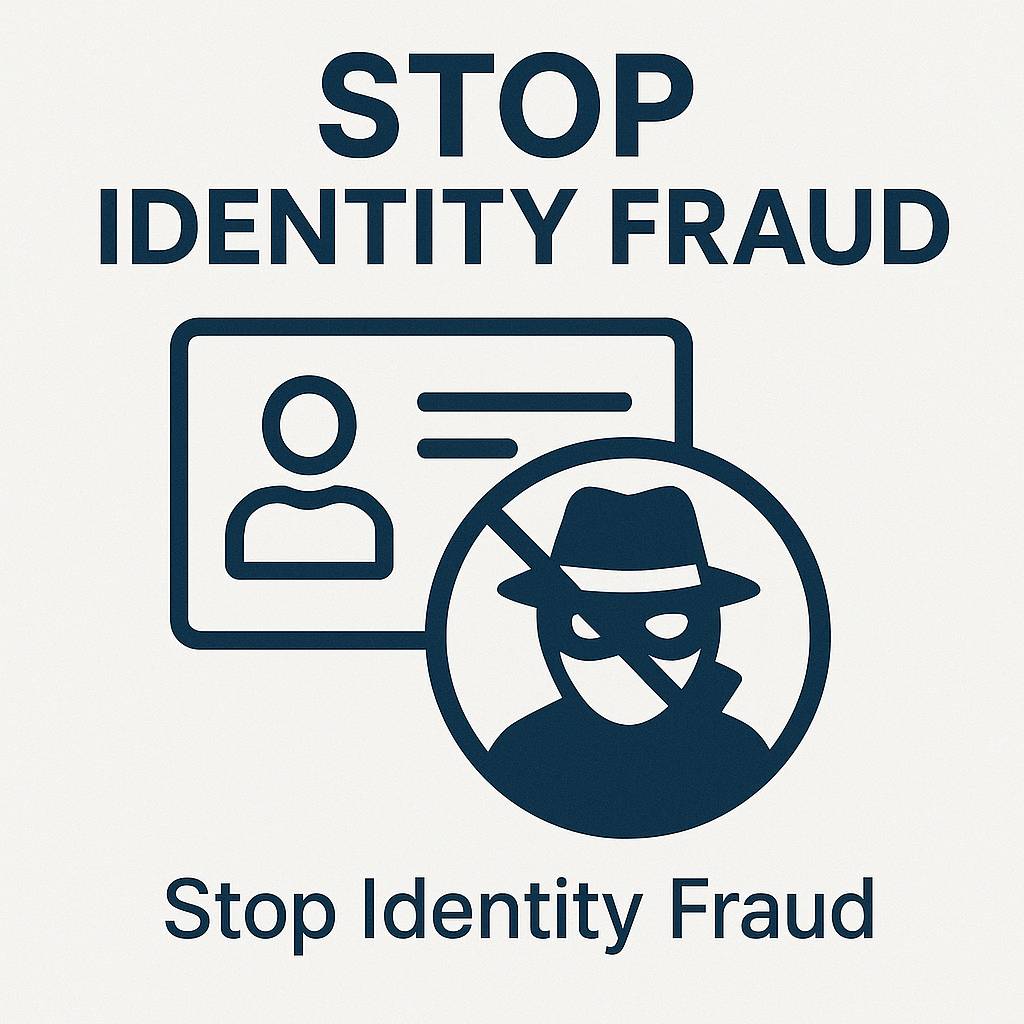 Simple illustration stop identity fraud with ID card and masked figure icon